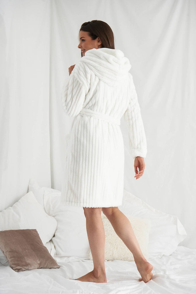 Pretty You London Super soft fluffy white cloud dressing gown with hood robe, lined in bamboo fabric. Coastal Culture Abersoch