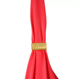 NAIA beach Maia luxury bikini top in Mustique Magenta coral red with gold trim, by Tess Daly, Coastal Culture Abersoch, detail