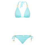NAIA Beach Bora Bora triangle halter bikini in Azure turquoise blue textured fabric. Coastal Culture Abersoch luxury swimwear specialists