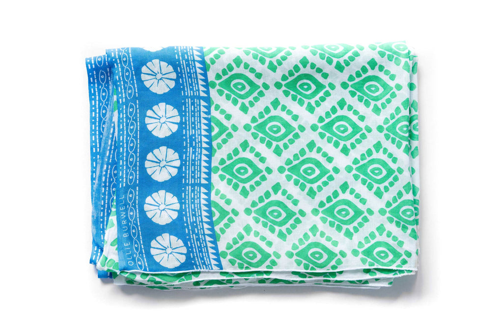 Ollie Burwell - Geo - Green | Voile | Hand Printed Sarong