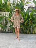 Ollie Burwell - Kaftan beach  cover up Glitter and Sparkle Dress - Mink and cream  tye dye