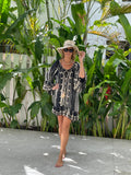 Ollie Burwell - Kaftan beach cover up black and gold  - Tye dye one size: Medium / Large