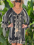 Ollie Burwell - Kaftan beach cover up black and gold  - Tye dye one size: Medium / Large