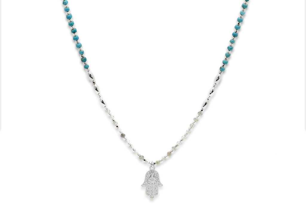 Boho Betty - Lieu Turquoise Healing Hand silver Necklace