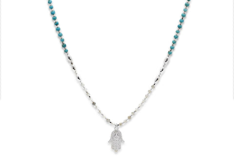 Boho Betty - Lieu Turquoise Healing Hand silver Necklace