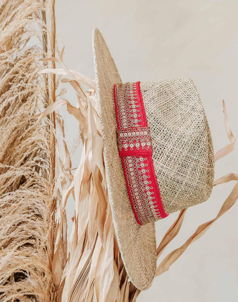 Maradji - SOMBRERO ROSA & GOLD STRAW HAT: M