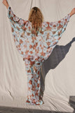 Jen’s pirate booty reflections kingdom designer resort wear beach maxi kaftan in watercolor turquoises blues & brown silk rayon