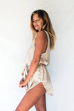 stellar-dust - NASHIRA SILKY CAMI DRESS - sand DUNE colour neutral cream beige luxury resort wear beach dress, cover up Abersoch coastal culture