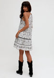 Raffya - Paige Embroidered Shirring Floral Printed Mini Dress In White: L