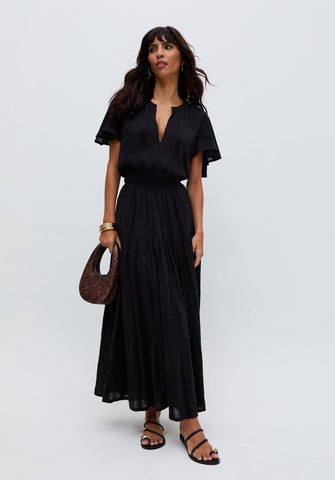 Raffya - Candice Flutter Sleeve Jacquard Maxi Dress In Black: 10