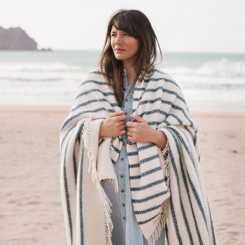 Atlantic Blankets - Sailor Blue Stripe Wool Blanket: Large 130 x 200cm