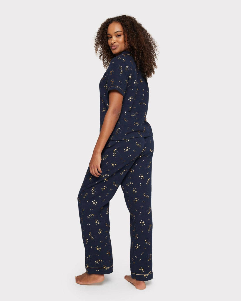 Chelsea Peers - Cotton Cheesecloth Foil Star Print Long Pyjama Set - Navy: Navy / 8