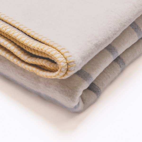 Atlantic Blankets - Grey Stripe Recycled Cotton Blanket - Yellow Stitch: Large 160 x 200cm