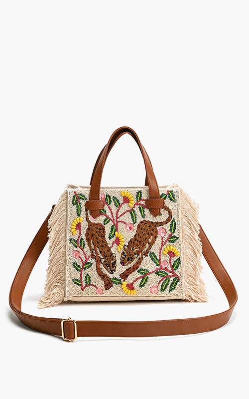 America & Beyond - Temur Leopard Fringed Tote