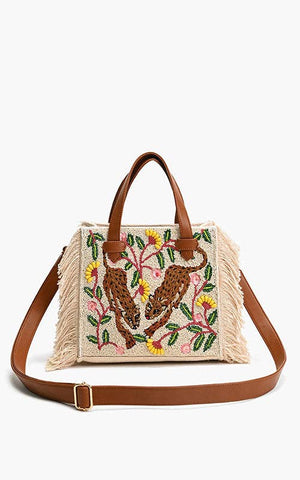 America & Beyond - Temur Leopard Fringed Tote
