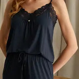 Pretty You London - Bamboo Lace Cami and Cropped Trouser Pj Set in Raven Pretty You London Faire